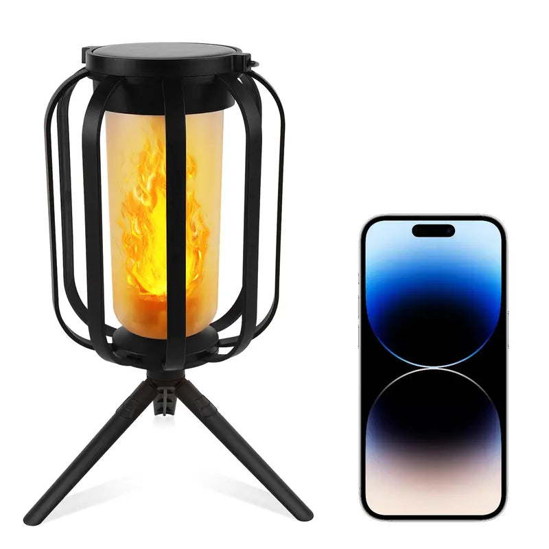 Halloween Solar Flame Lights Outdoor Waterproof Decor – Upgraded Flickering Flame String Lights with Base for Balcony, Garden, Pathway & Holiday Decorations