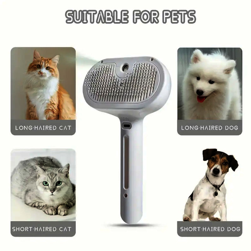 Skavix™ 3-in-1 Pet Steam Brush for Dogs, Cats - Rechargeable Deshedding Comb with Stainless Steel Bristles