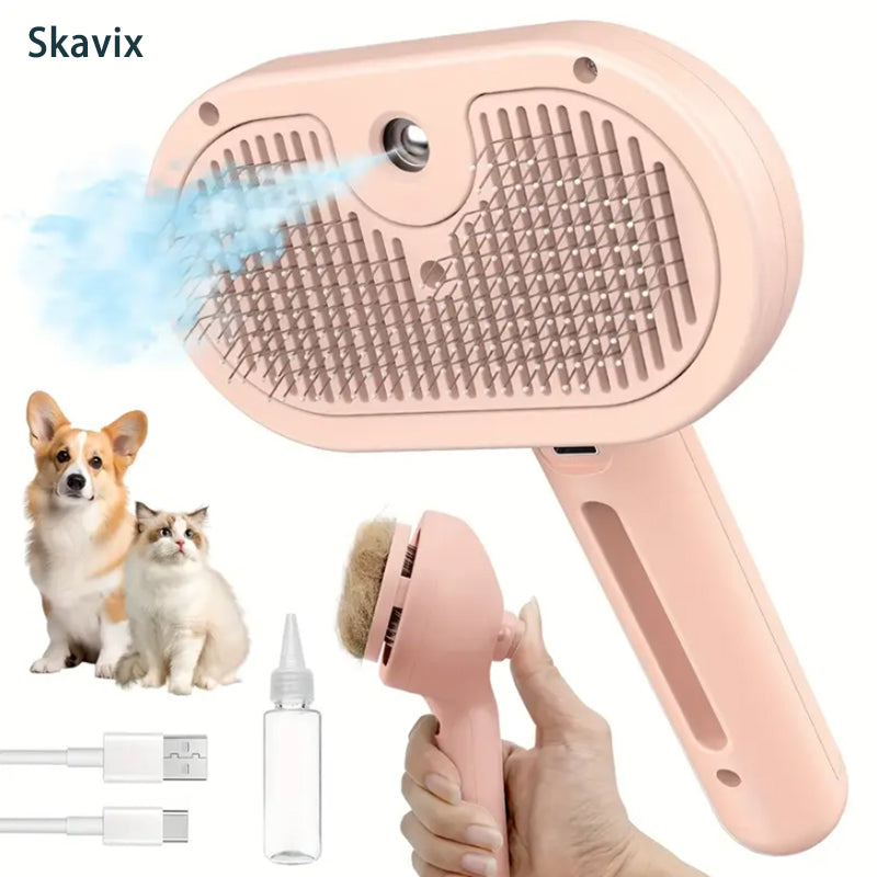 Skavix™ 3-in-1 Pet Steam Brush for Dogs, Cats - Rechargeable Deshedding Comb with Stainless Steel Bristles