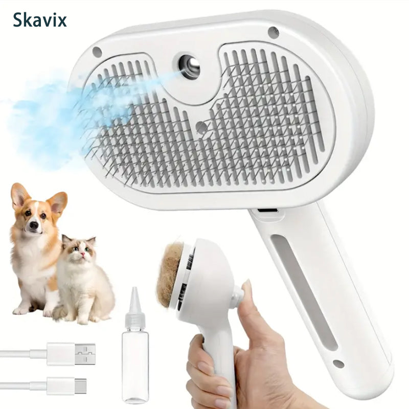 Skavix™ 3-in-1 Pet Steam Brush for Dogs, Cats - Rechargeable Deshedding Comb with Stainless Steel Bristles