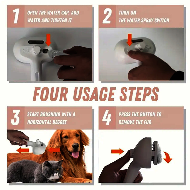 Skavix™ 3-in-1 Pet Steam Brush for Dogs, Cats - Rechargeable Deshedding Comb with Stainless Steel Bristles