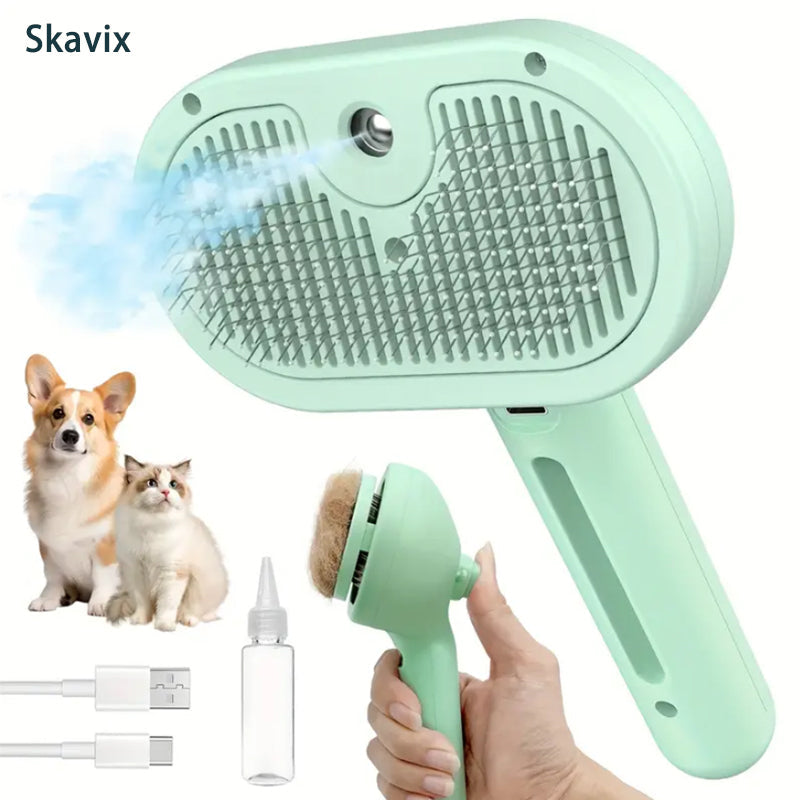 Skavix™ 3-in-1 Pet Steam Brush for Dogs, Cats - Rechargeable Deshedding Comb with Stainless Steel Bristles