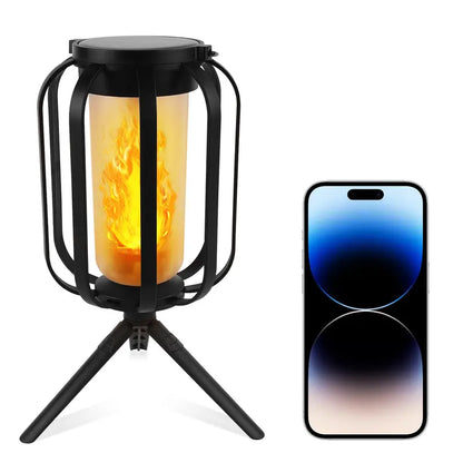 Halloween Solar Flame Lights Outdoor Waterproof Decor – Upgraded Flickering Flame String Lights with Base for Balcony, Garden, Pathway & Holiday Decorations