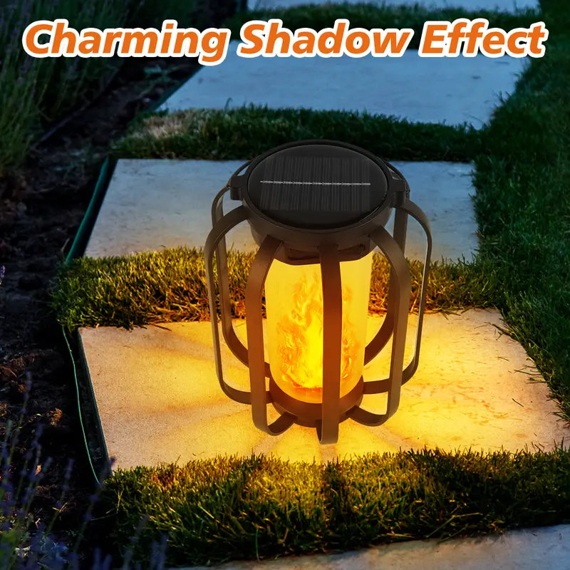 Halloween Solar Flame Lights Outdoor Waterproof Decor – Upgraded Flickering Flame String Lights with Base for Balcony, Garden, Pathway & Holiday Decorations