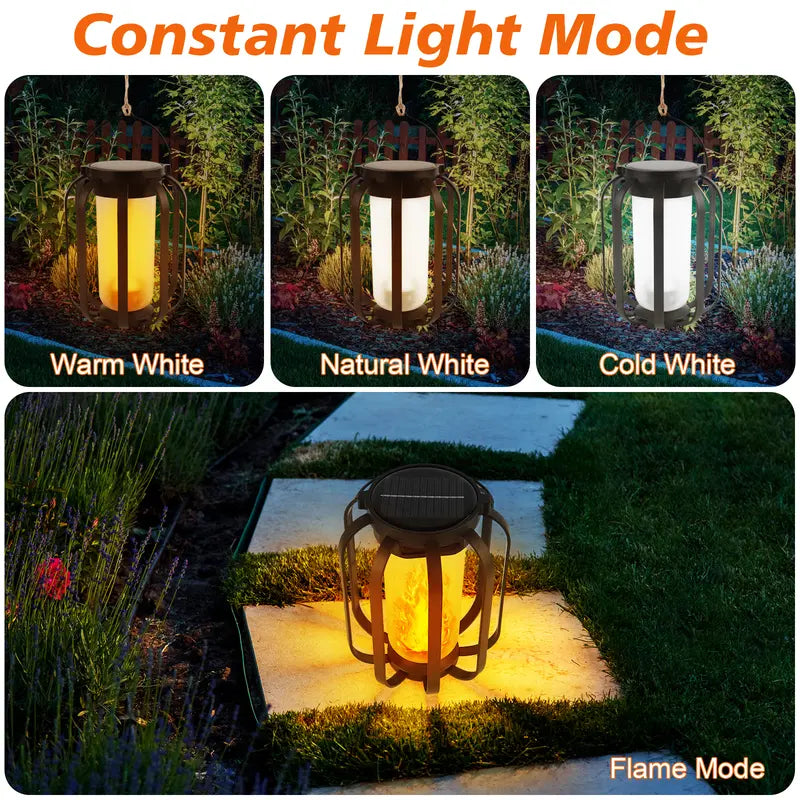 Halloween Solar Flame Lights Outdoor Waterproof Decor – Upgraded Flickering Flame String Lights with Base for Balcony, Garden, Pathway & Holiday Decorations