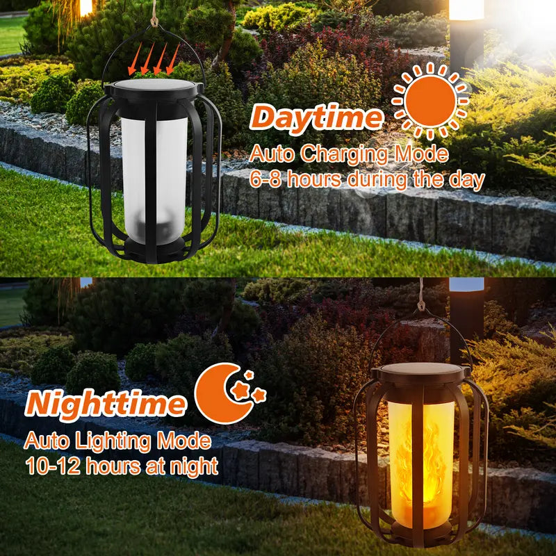 Halloween Solar Flame Lights Outdoor Waterproof Decor – Upgraded Flickering Flame String Lights with Base for Balcony, Garden, Pathway & Holiday Decorations