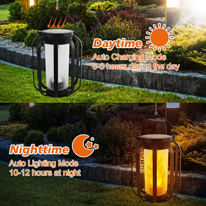 Halloween Solar Flame Lights Outdoor Waterproof Decor – Upgraded Flickering Flame String Lights with Base for Balcony, Garden, Pathway & Holiday Decorations