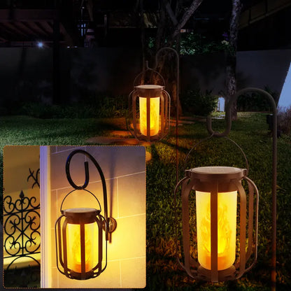 Halloween Solar Flame Lights Outdoor Waterproof Decor – Upgraded Flickering Flame String Lights with Base for Balcony, Garden, Pathway & Holiday Decorations